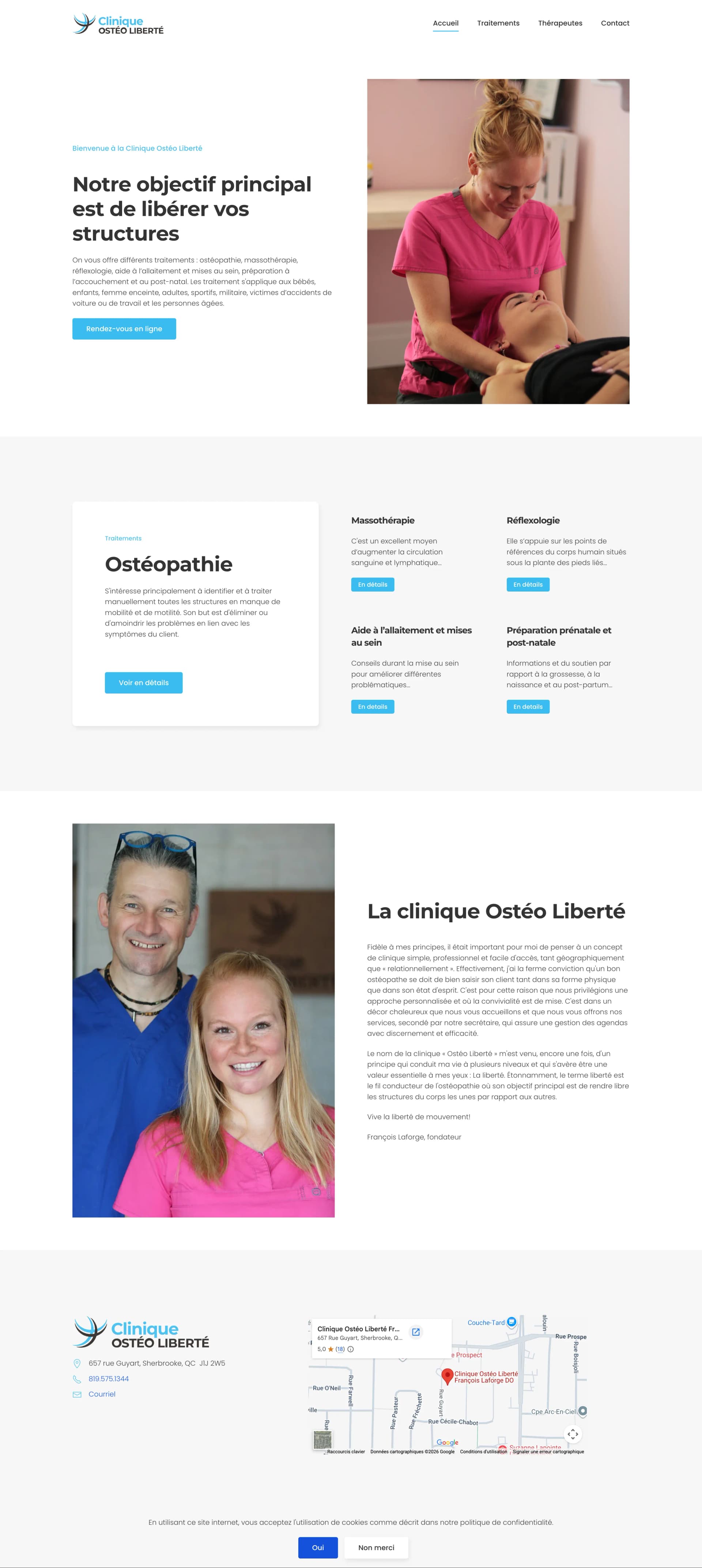 Design site professionnel pour Ostéo Liberté — clinique d'ostéopathie avec réservation en ligne